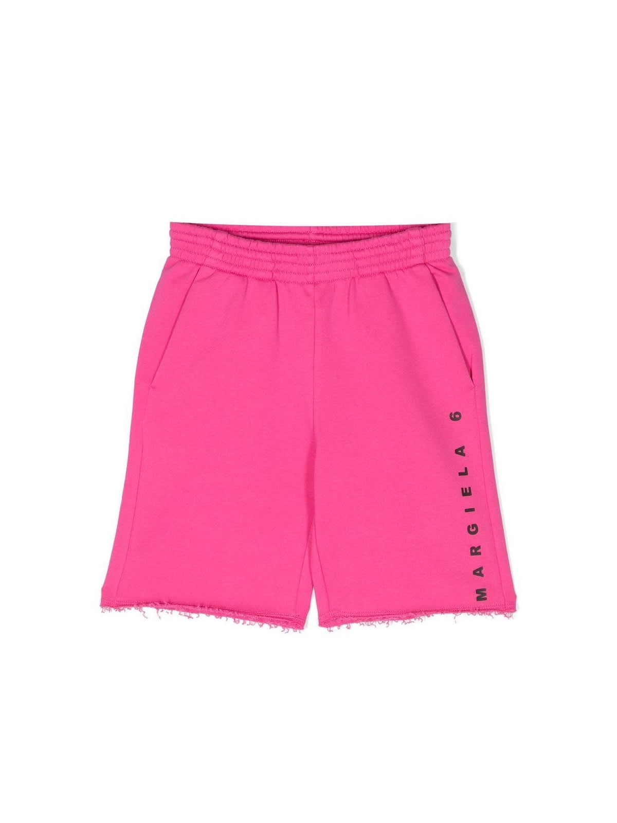 Mm6 Maison Margiela Pink Logo Print Cotton Shorts In Superpink