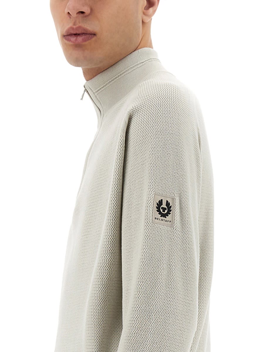 Belstaff Zip Sweater Textured Knit In Beige