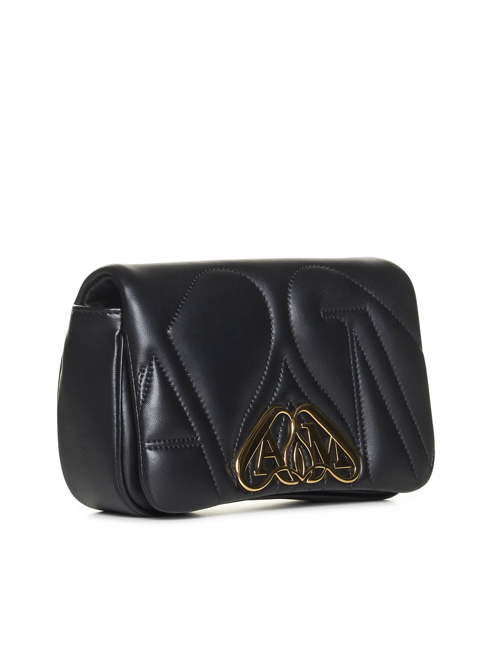 Alexander Mcqueen The Seal Mini Embellished Quilted Leather Shoulder Bag In Black