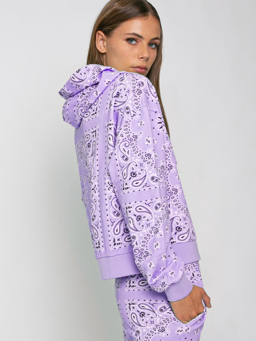 Shop Mc2 Saint Barth Cotton Bandanna Hoodie With Saint Barth Embroidery In Purple