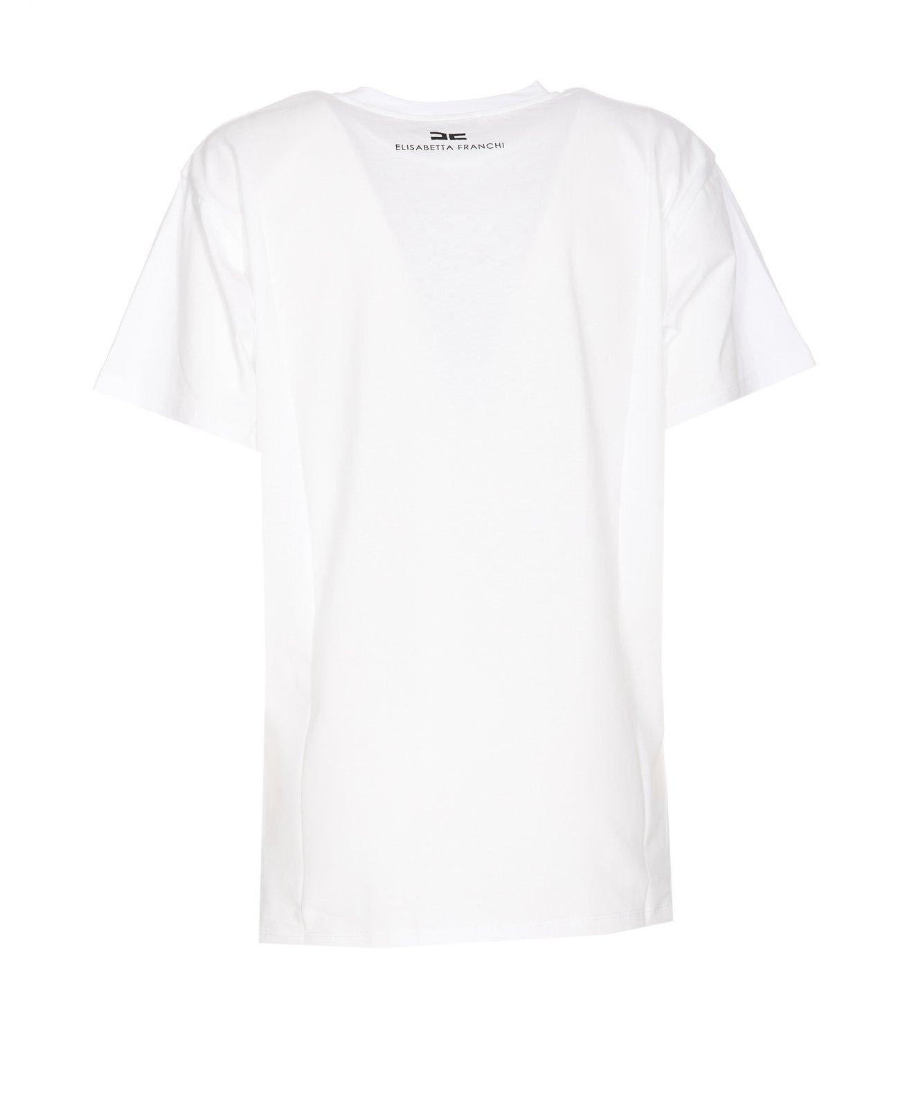 Shop Elisabetta Franchi Slogan-printed Crewneck T-shirt In White
