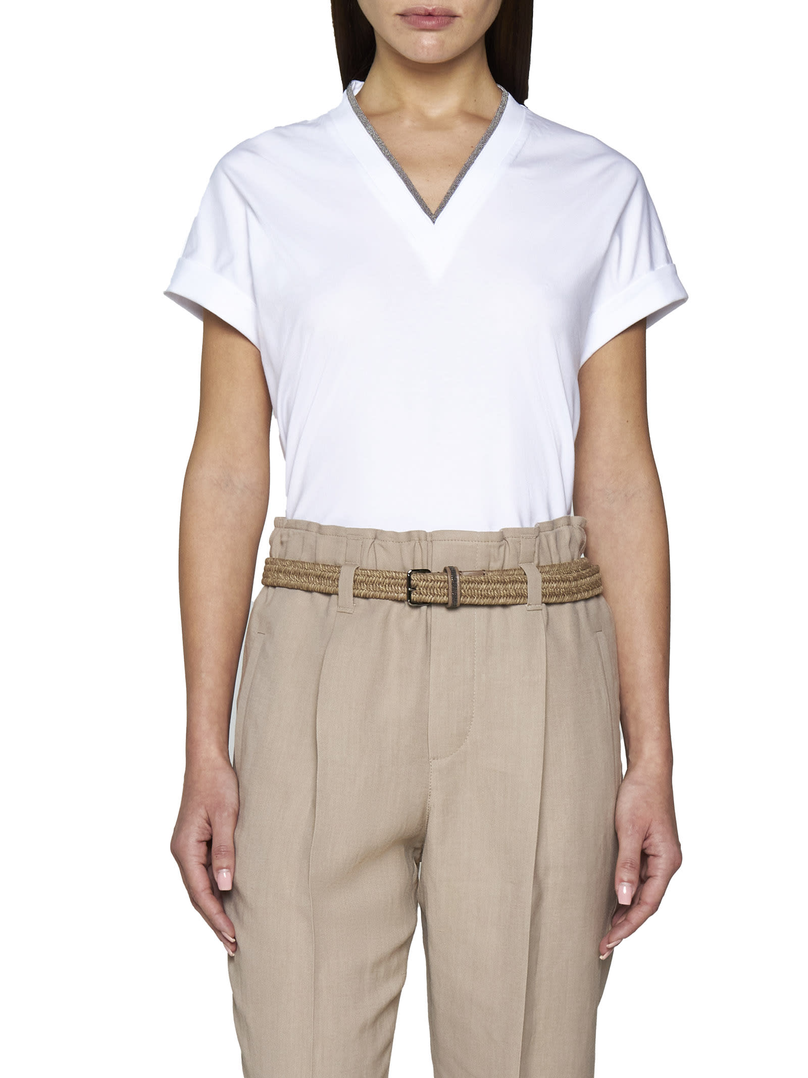 Brunello Cucinelli Stretch Cotton Top In Bianco