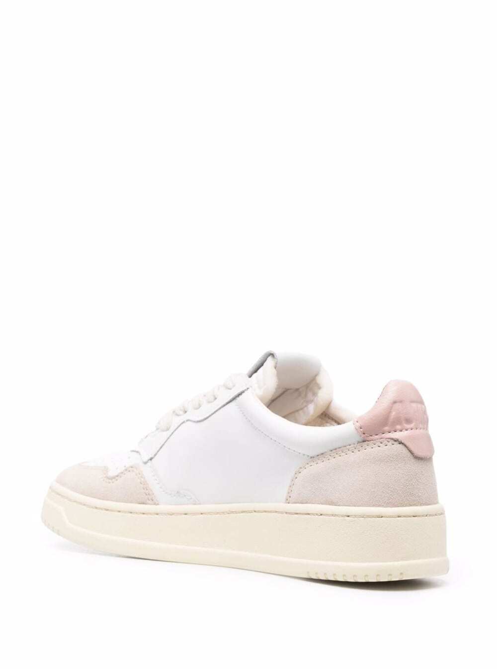Shop Autry Womans White And Pink Leather Low Sneakers With Logo In White Pow