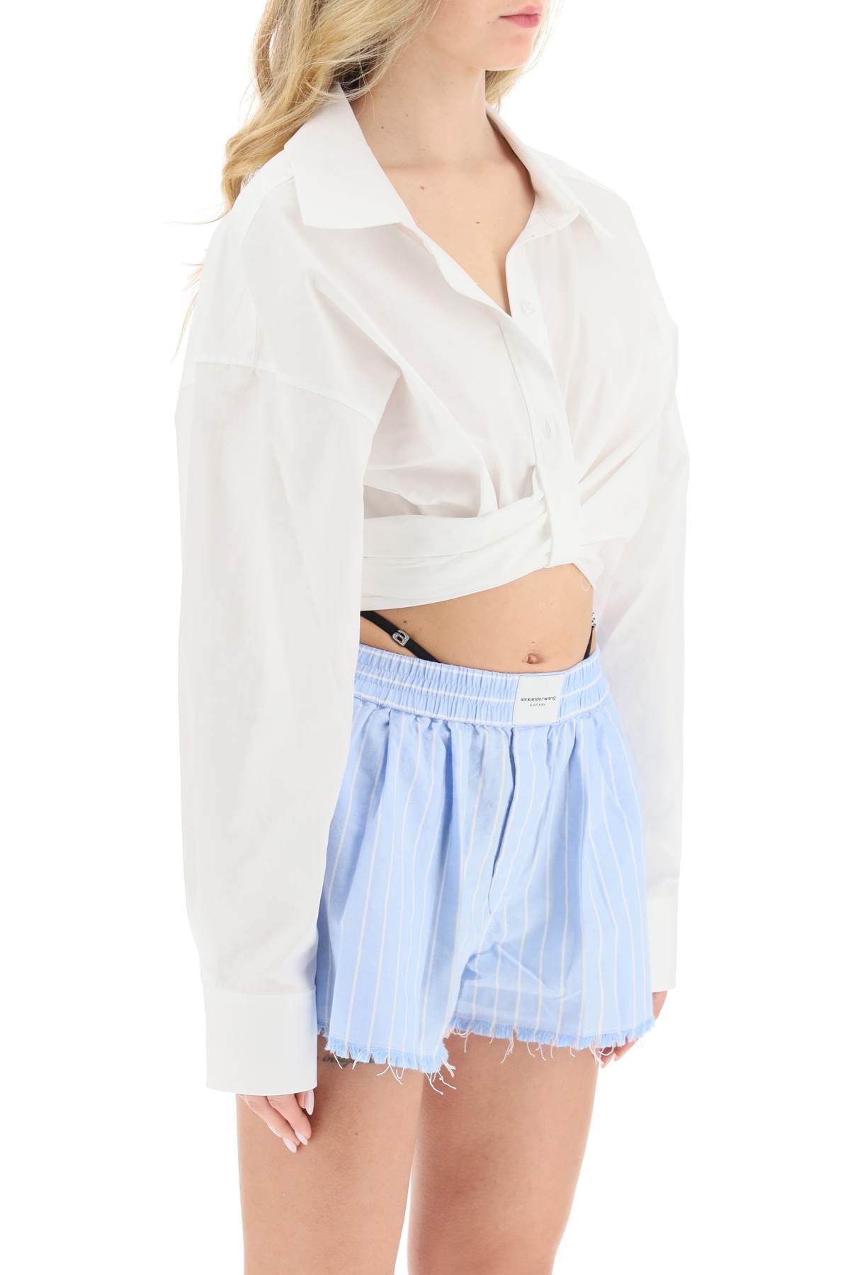ALEXANDER WANG CROPPED SHIRT WITH KNOT PLACKET 