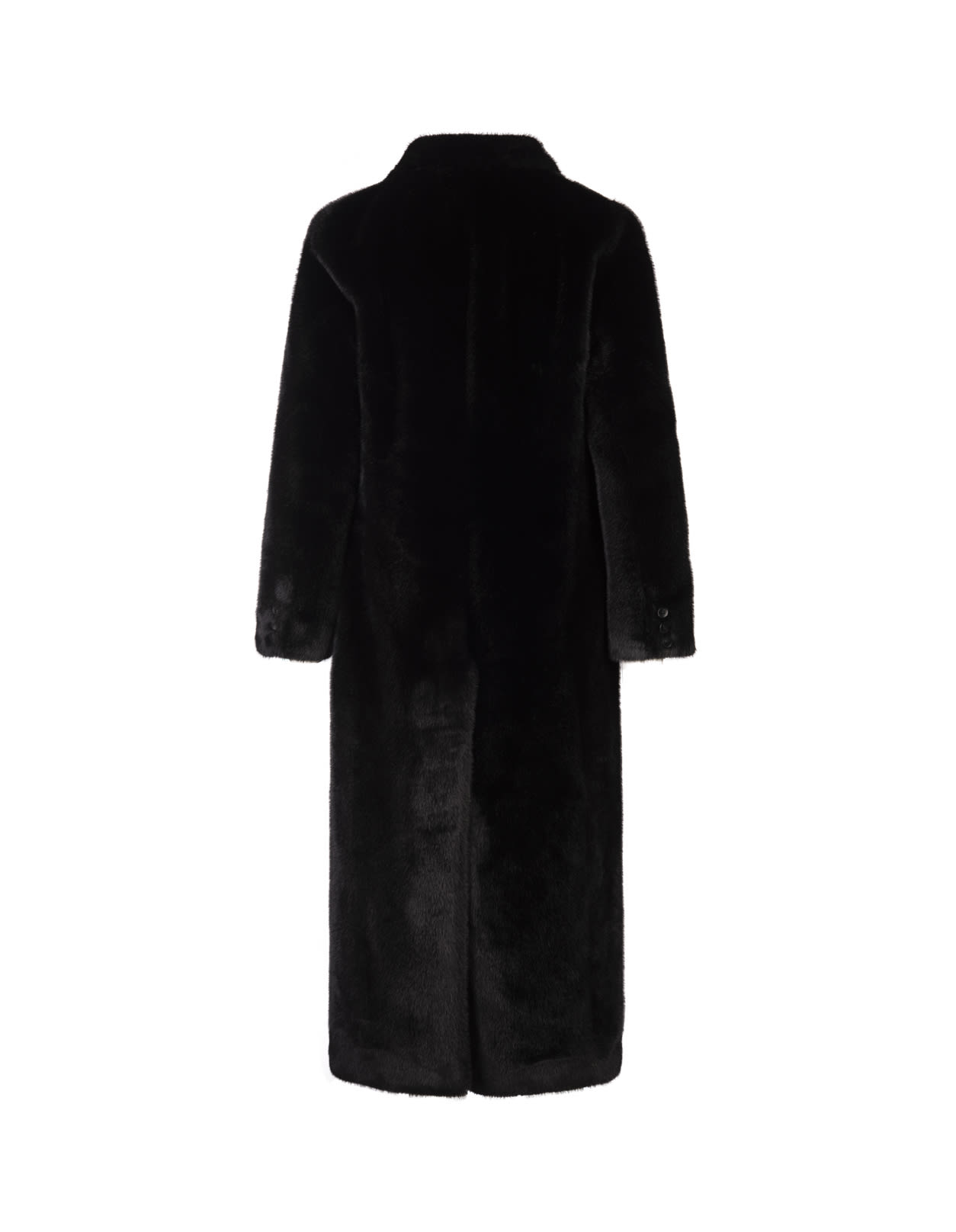 Shop Valentini 1972 Black Faux Fur Long Double-breasted Coat