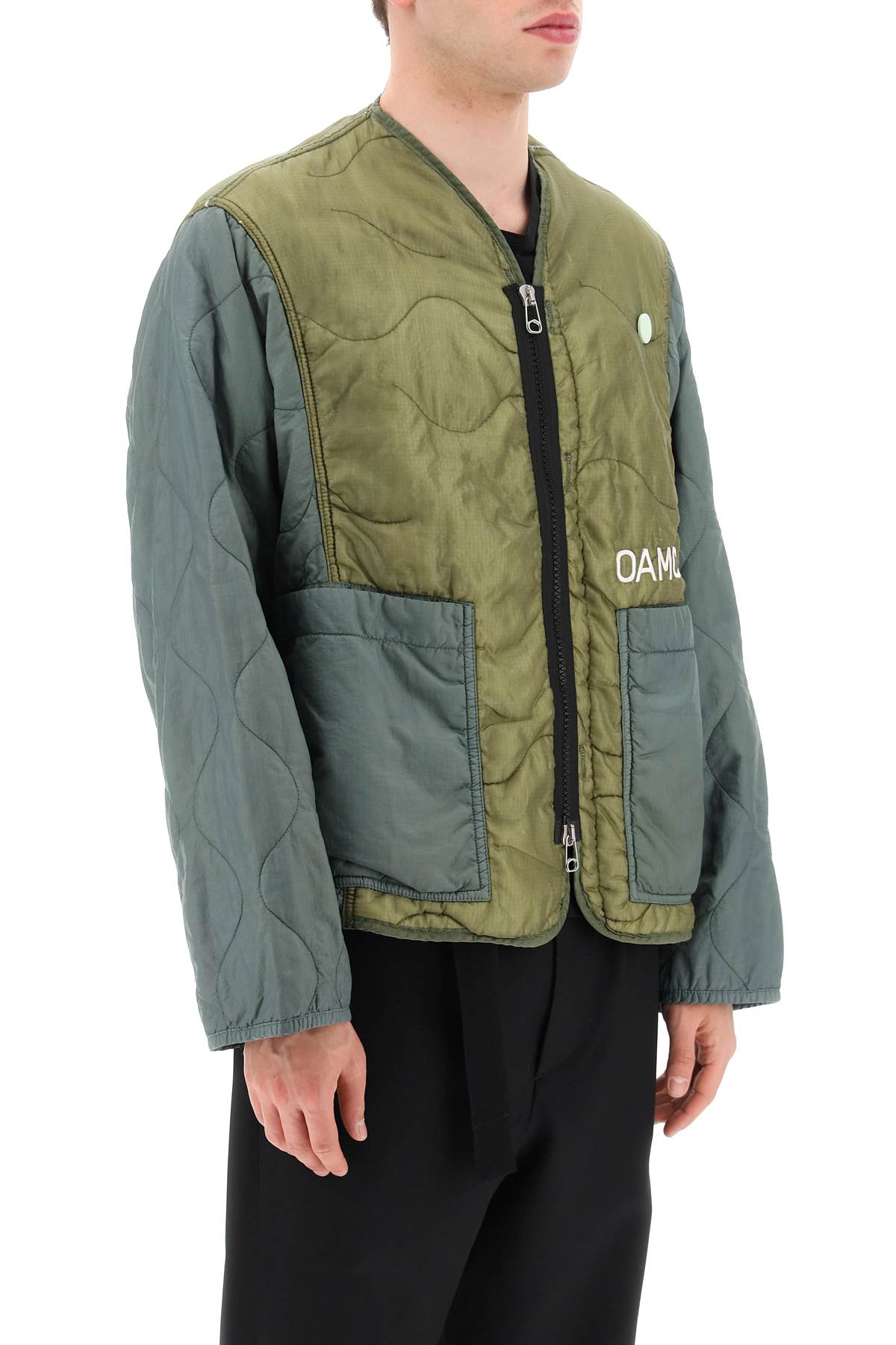 Shop Oamc Peacemaker Quilted Liner Jacket In Shadow (green)