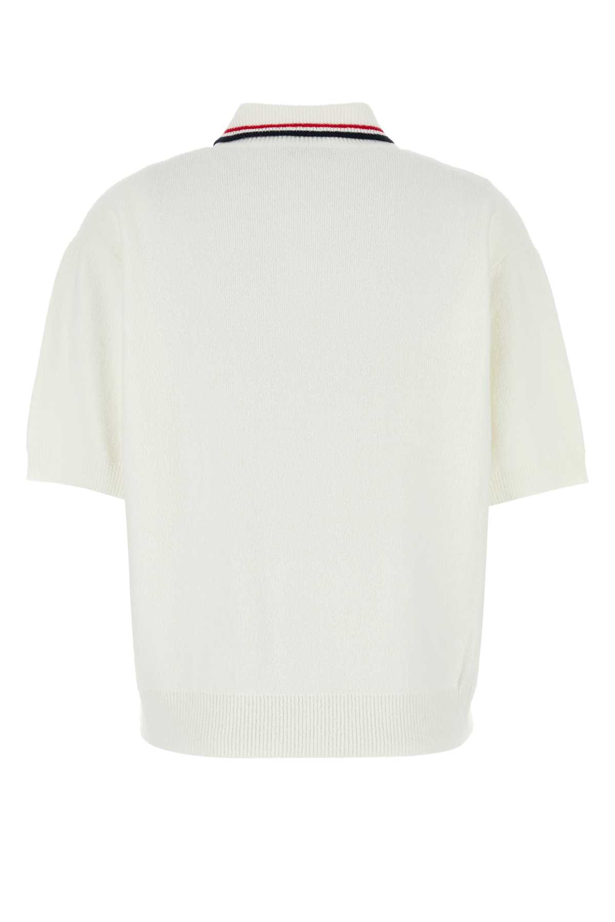 Miu Miu White Stretch Terry Fabric Polo Shirt In White