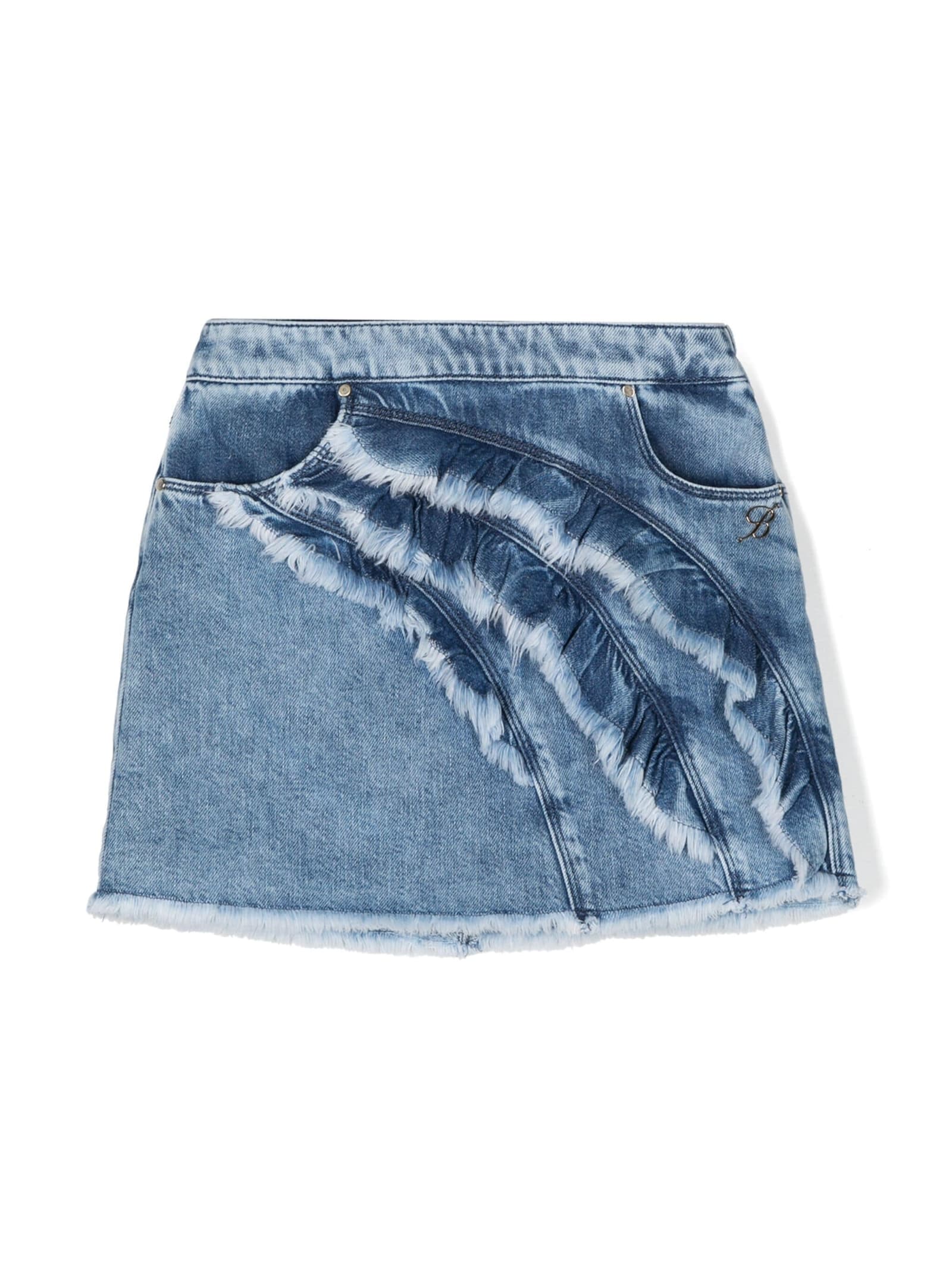 Shop Miss Blumarine Denim Mini Skirt With Ruffles In Blue