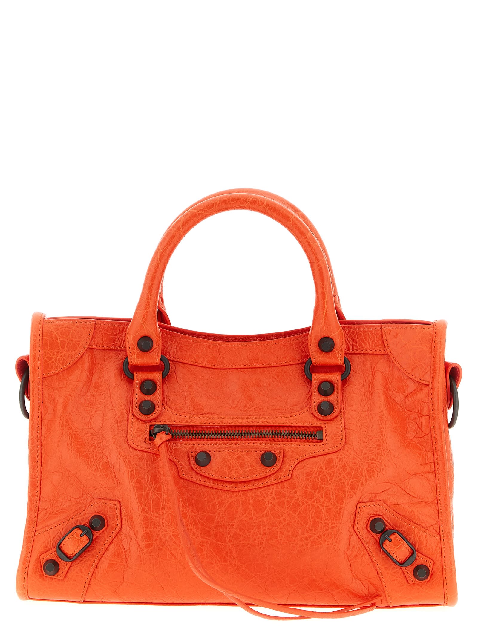 Balenciaga Textured Shoulder Bag Braided Handles In Orange