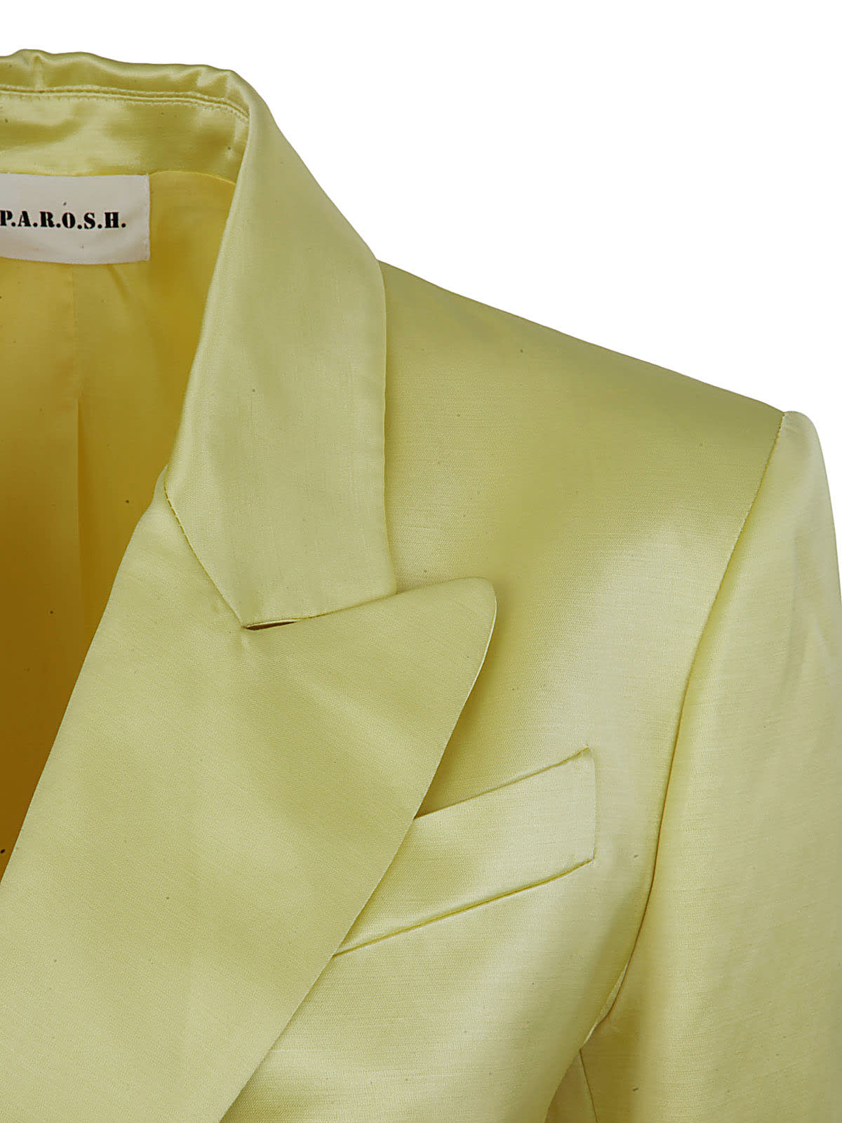 Shop P.a.r.o.s.h Double Breasted Satin,viscose And Linen Jacket In Light Yellow