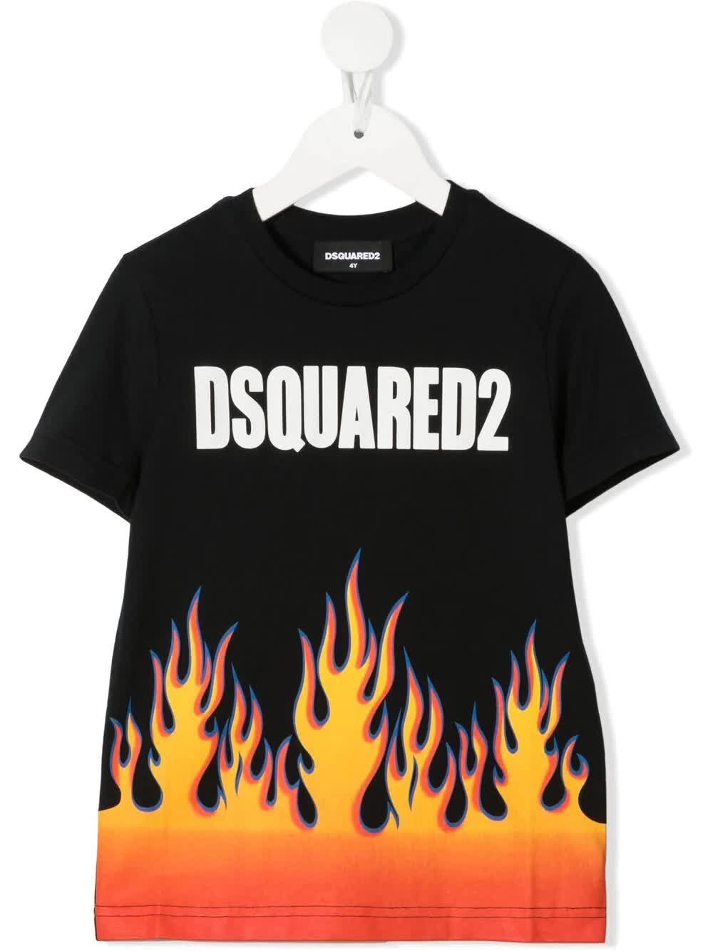 Dsquared2 Black D2kids Logo Flames T-shirt