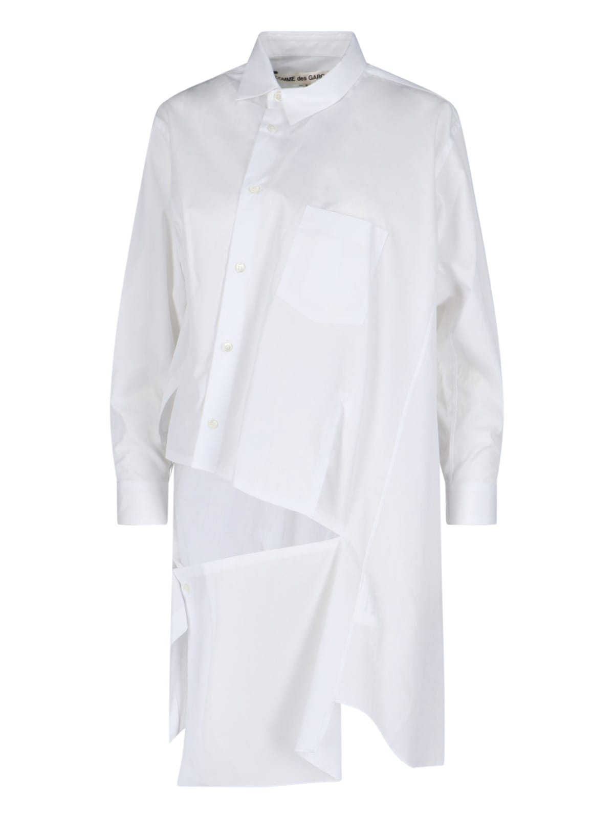 Comme Des Garçons Longline Asymmetric Hem Top Chest Pocket In White