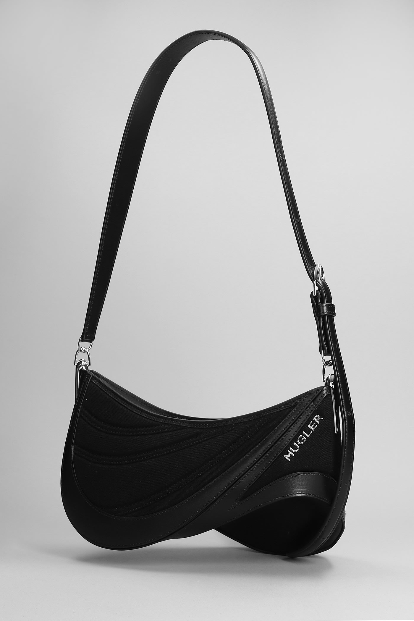 Shop Mugler Shoulder Bag In Black Leather And Fabric