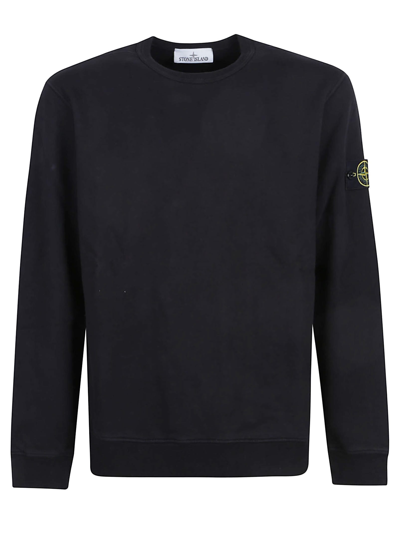 Stone Island Organic Cotton Crew Neck Sweater With English Ribs Knitwear Blue In Black