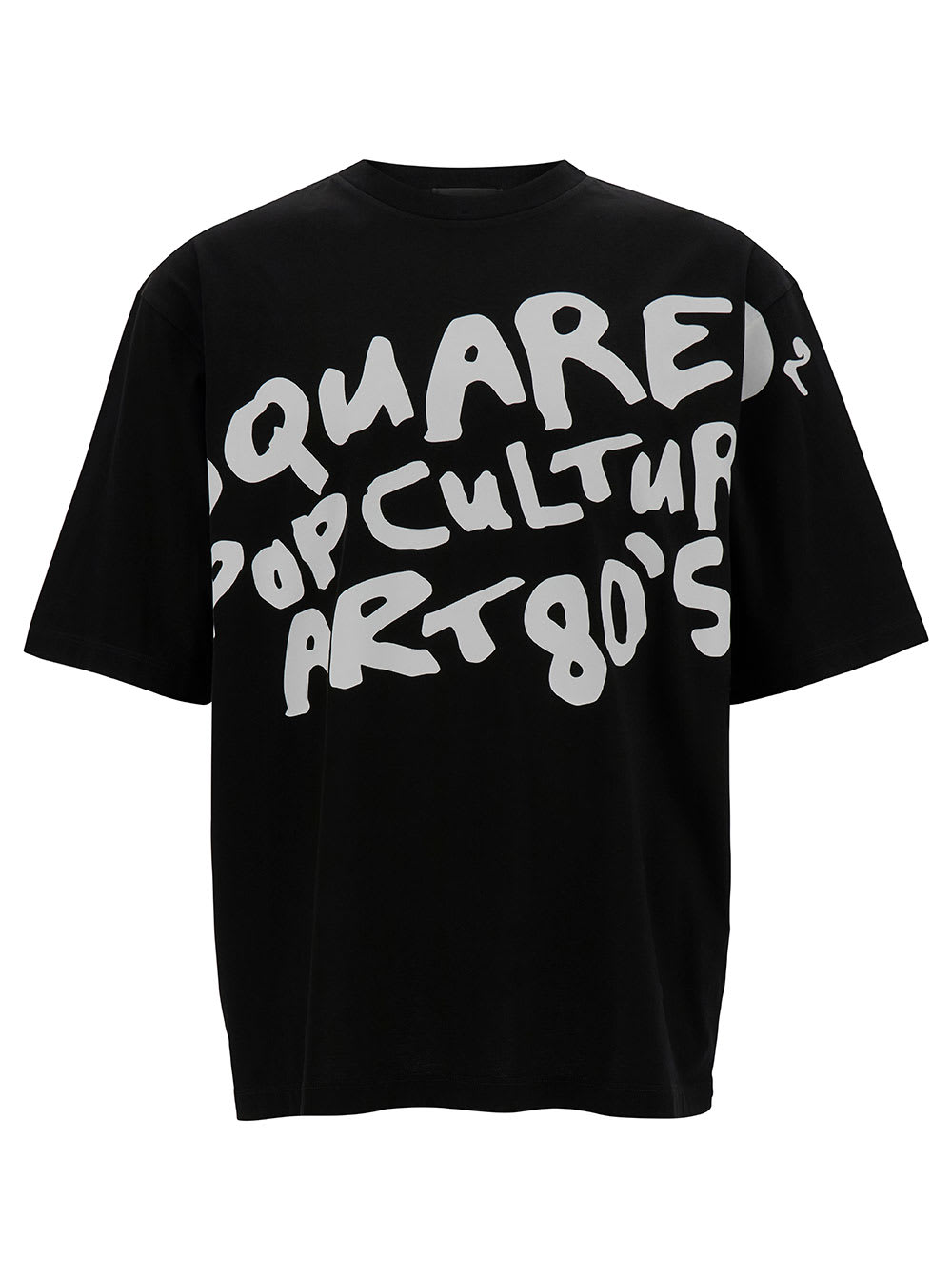 Shop Dsquared2 Black Crewneck T-shirt With 80s Contrasting Logo Print In Cotton Man