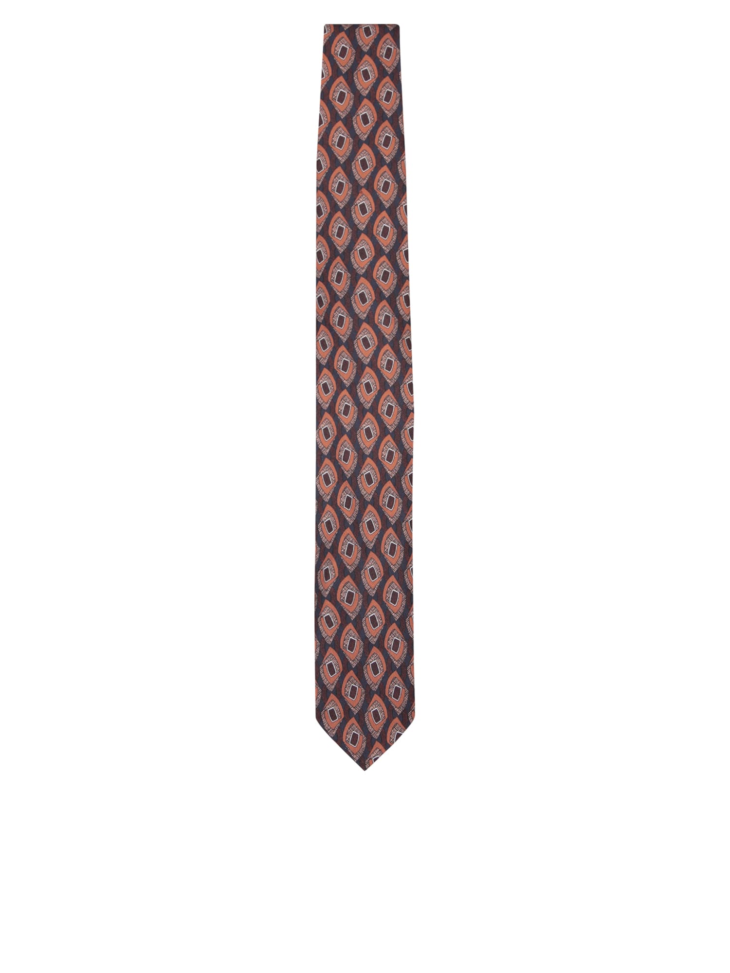 Silk Tie In Brown/red With Geometric Pattern