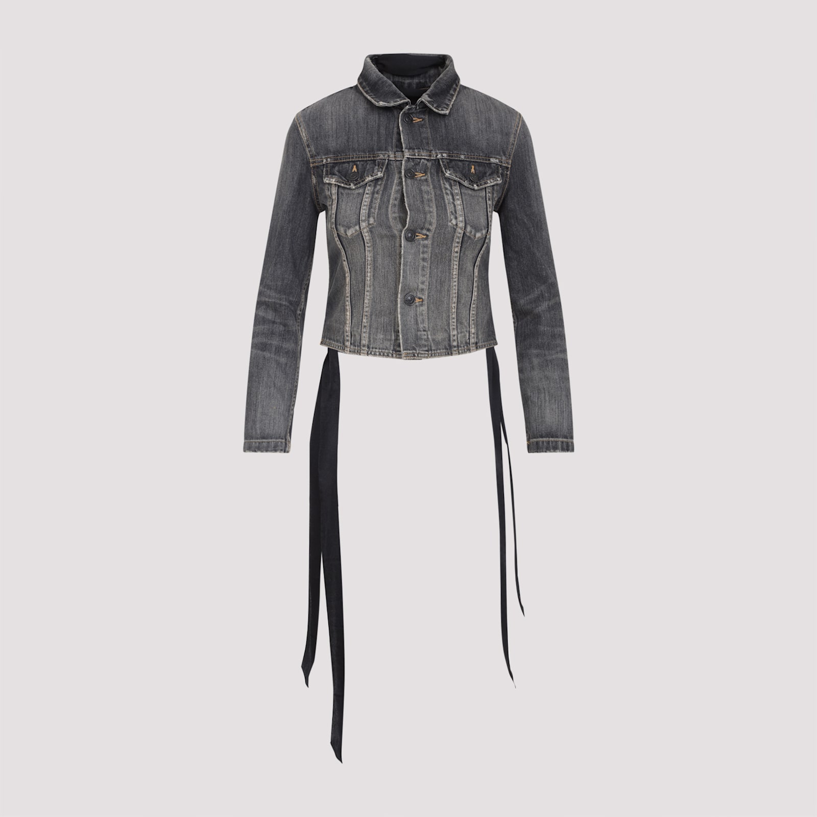 Balenciaga Dark Grey Denim Jacket With Laces In Gray