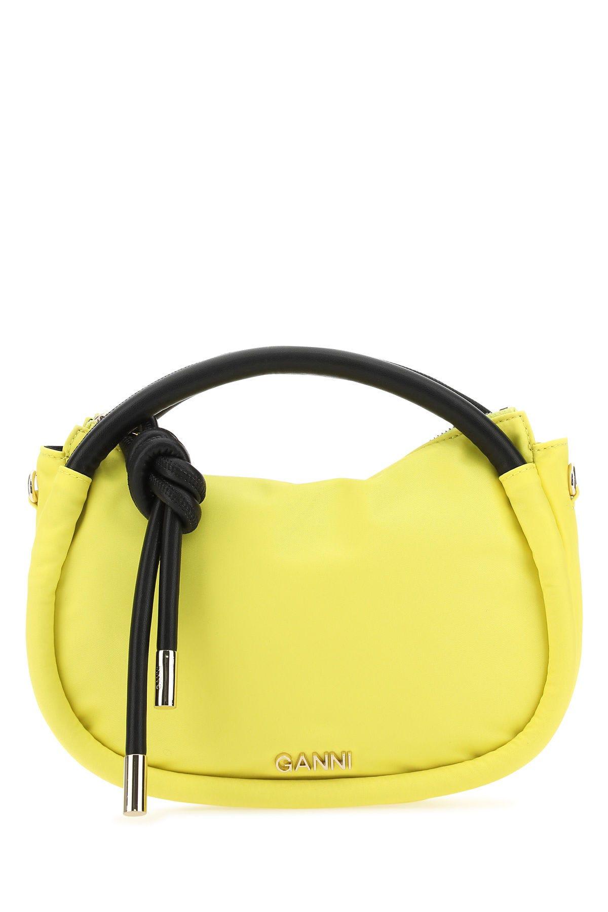 Ganni Yellow Nylon Mini Knot Handbag In Giallo
