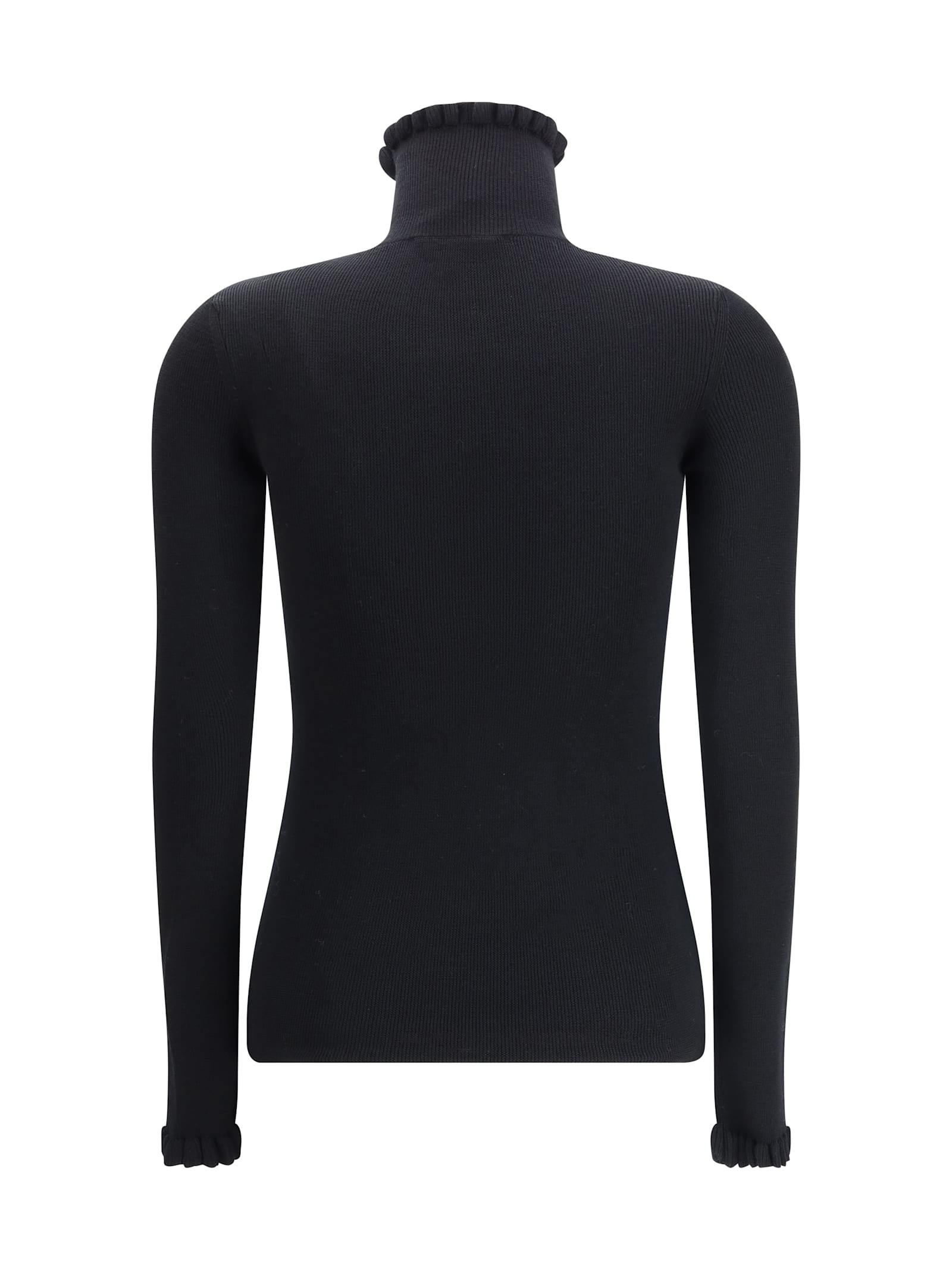 Valentino Wool Sweater With Ruffled Collar In Black