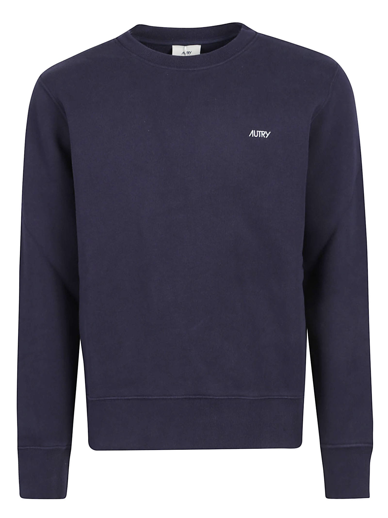 Autry Blue Crewneck Sweater With Logo Embroidered On The Front In Cotton Man In Blue