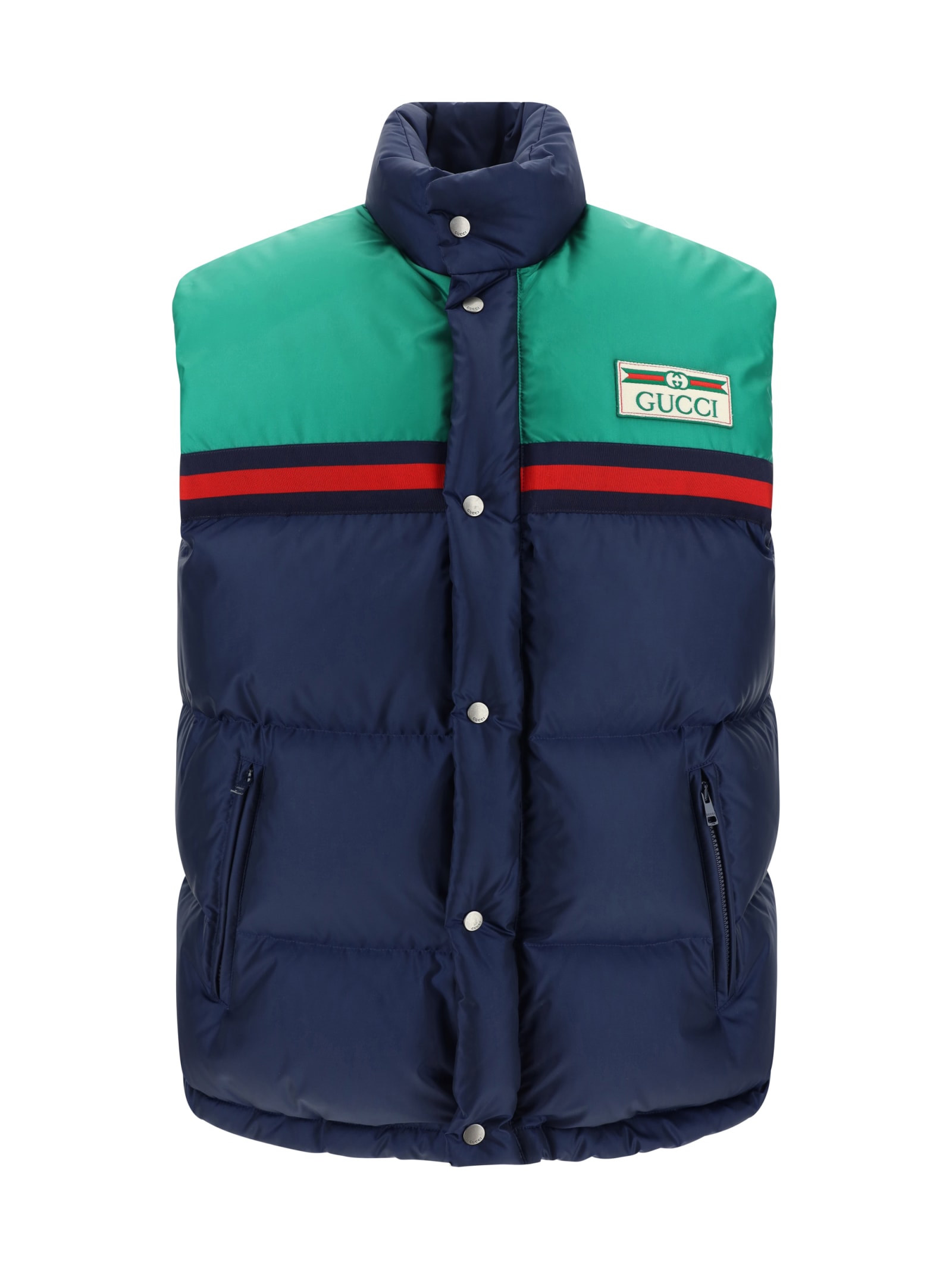 Shop Gucci Down Vest In Midnight Sky/mix