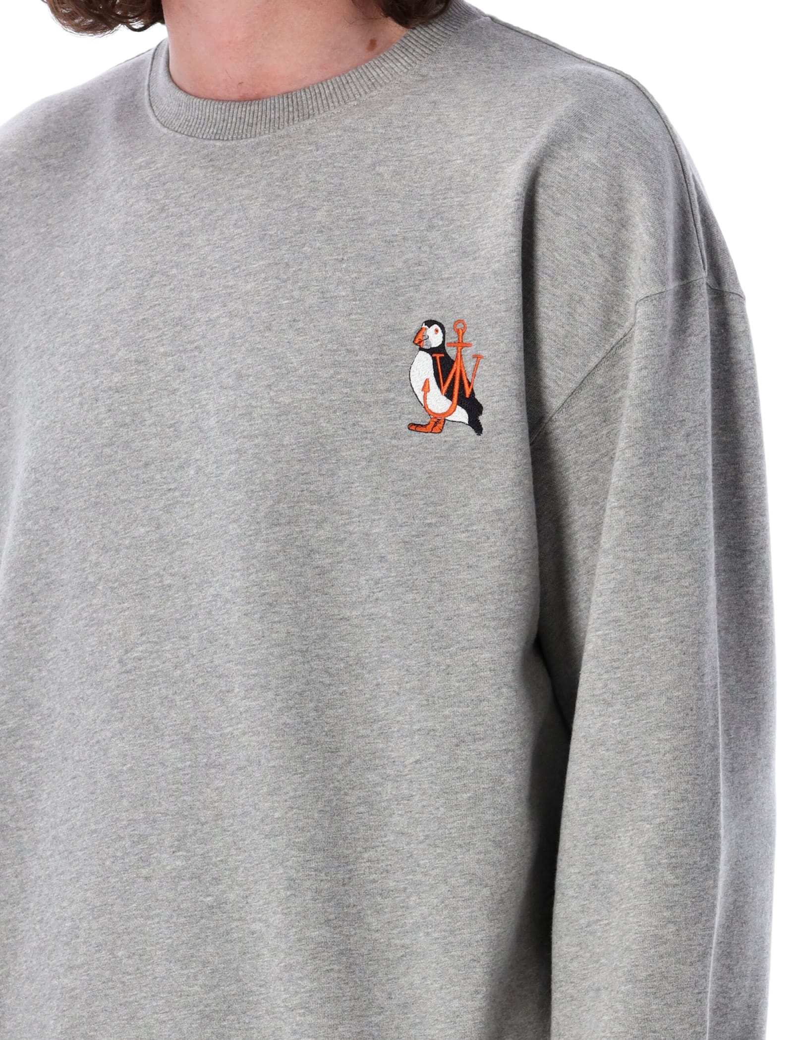 Shop Jw Anderson Puffin Embroidery Sweatshirt In Grey Melange