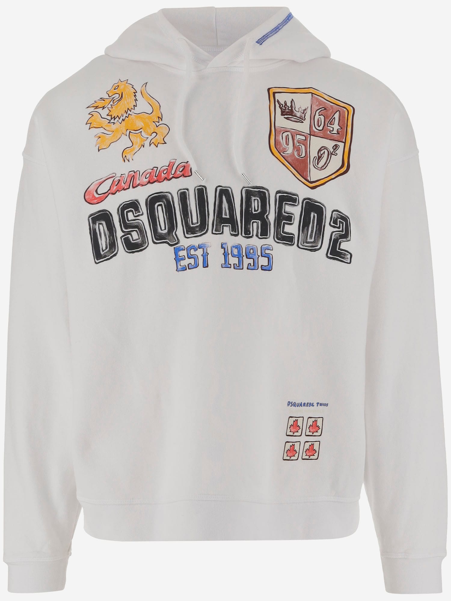 Dsquared2 Cotton Sweatshirt With Adjustable Hood And Logo Print In White