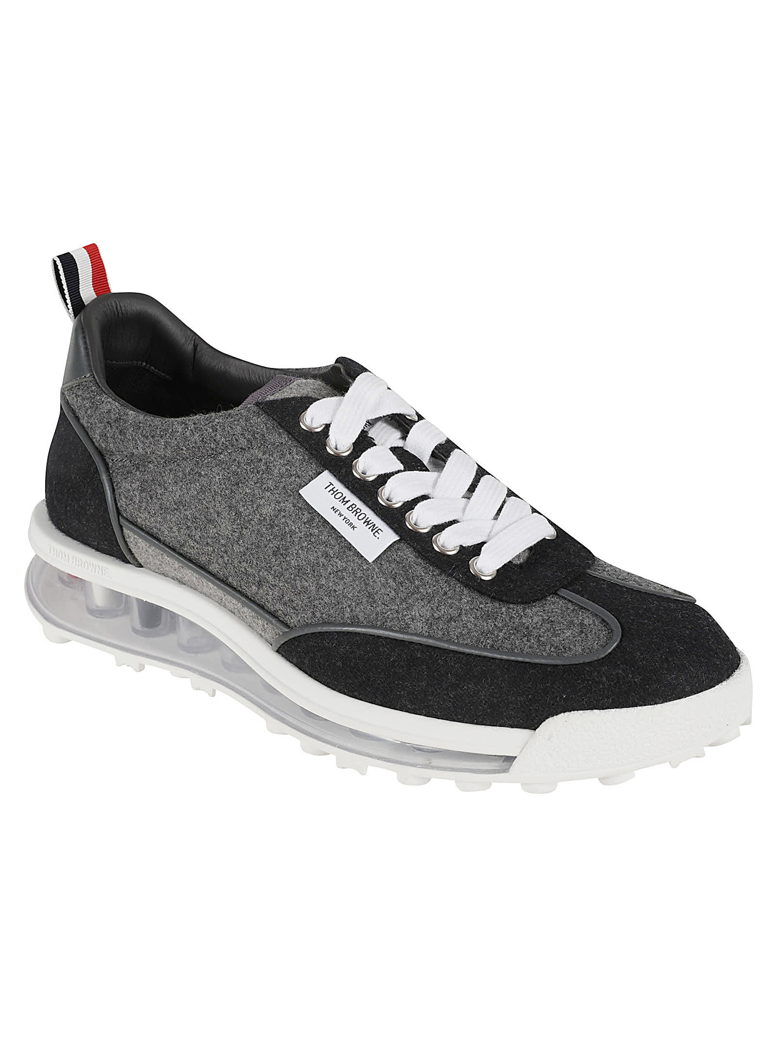 Thom Browne Flannel Sneakers With Iconic Tricolor Detail In Grey
