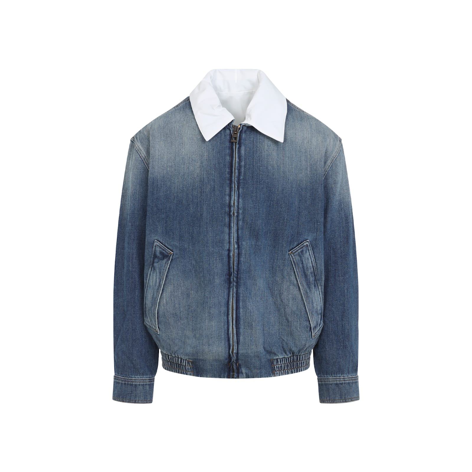Loewe Collar Contrast Zip-up Jacket In Blue