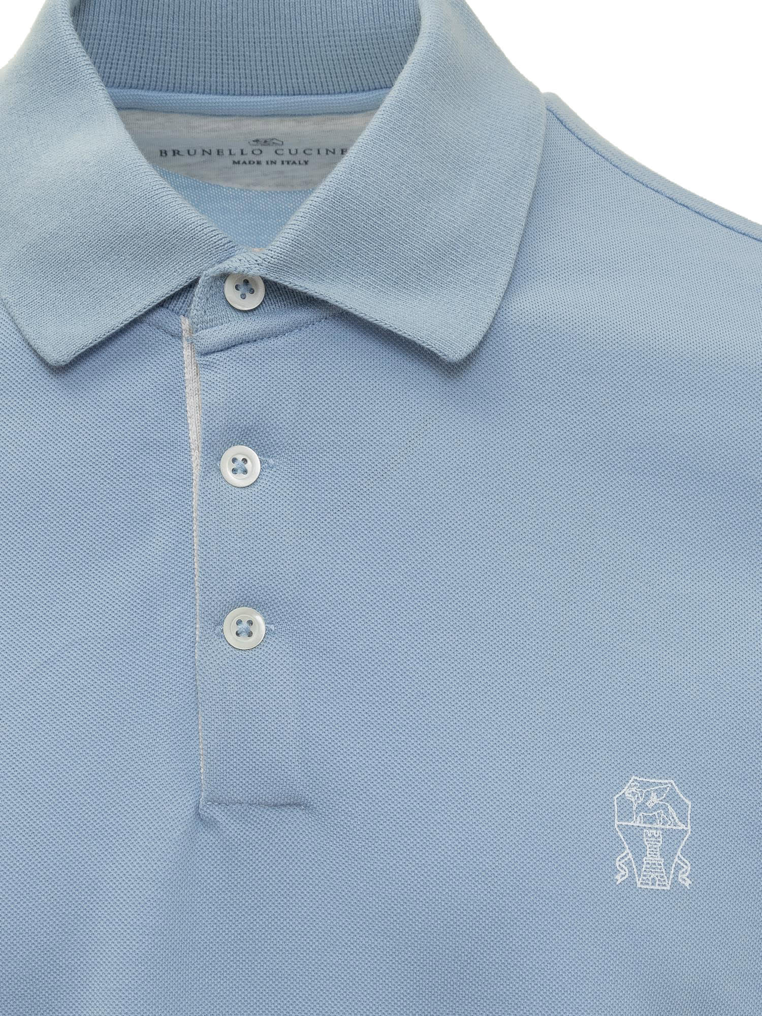 Shop Brunello Cucinelli Cotton Piquet Polo Shirt With Logo In Clear Blue