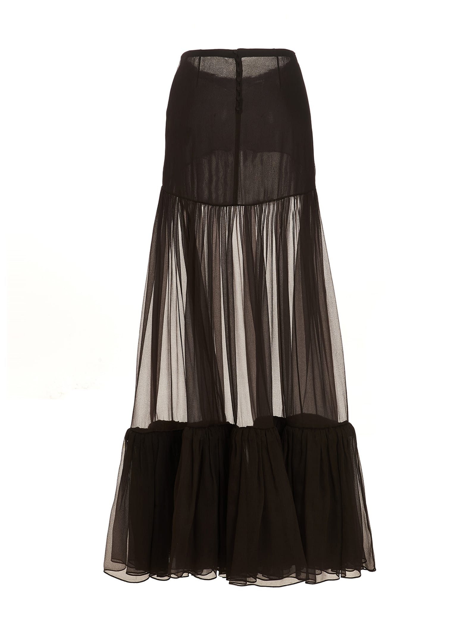 Shop Saint Laurent Flounced Long Skirt In Brown