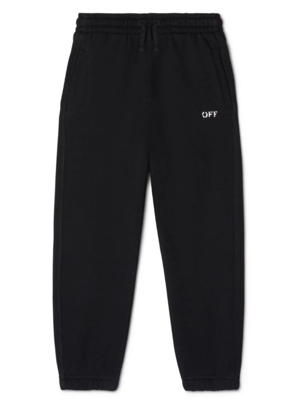 Shop Off-white Black Drawstring Pants With Embroidered Logo In Cotton Boy