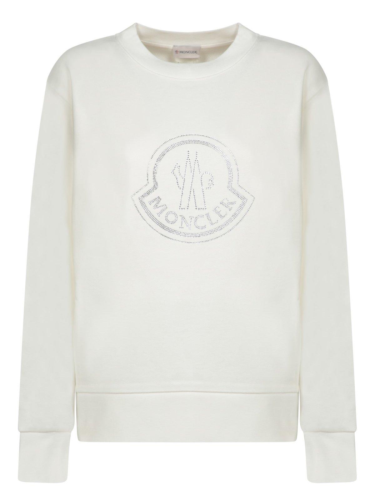 Shop Moncler Logo Embellished Crewneck Sweatshirt In White