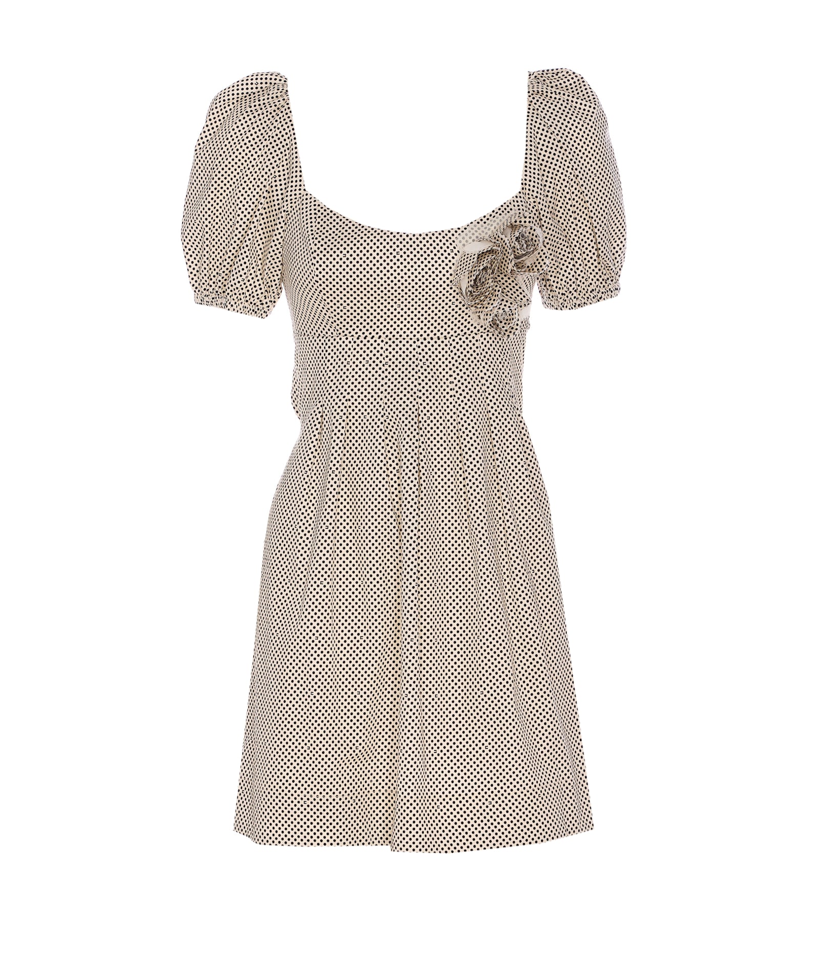 Elisabetta Franchi Backless Puff Sleeve Dress With Floral Lace In Beige