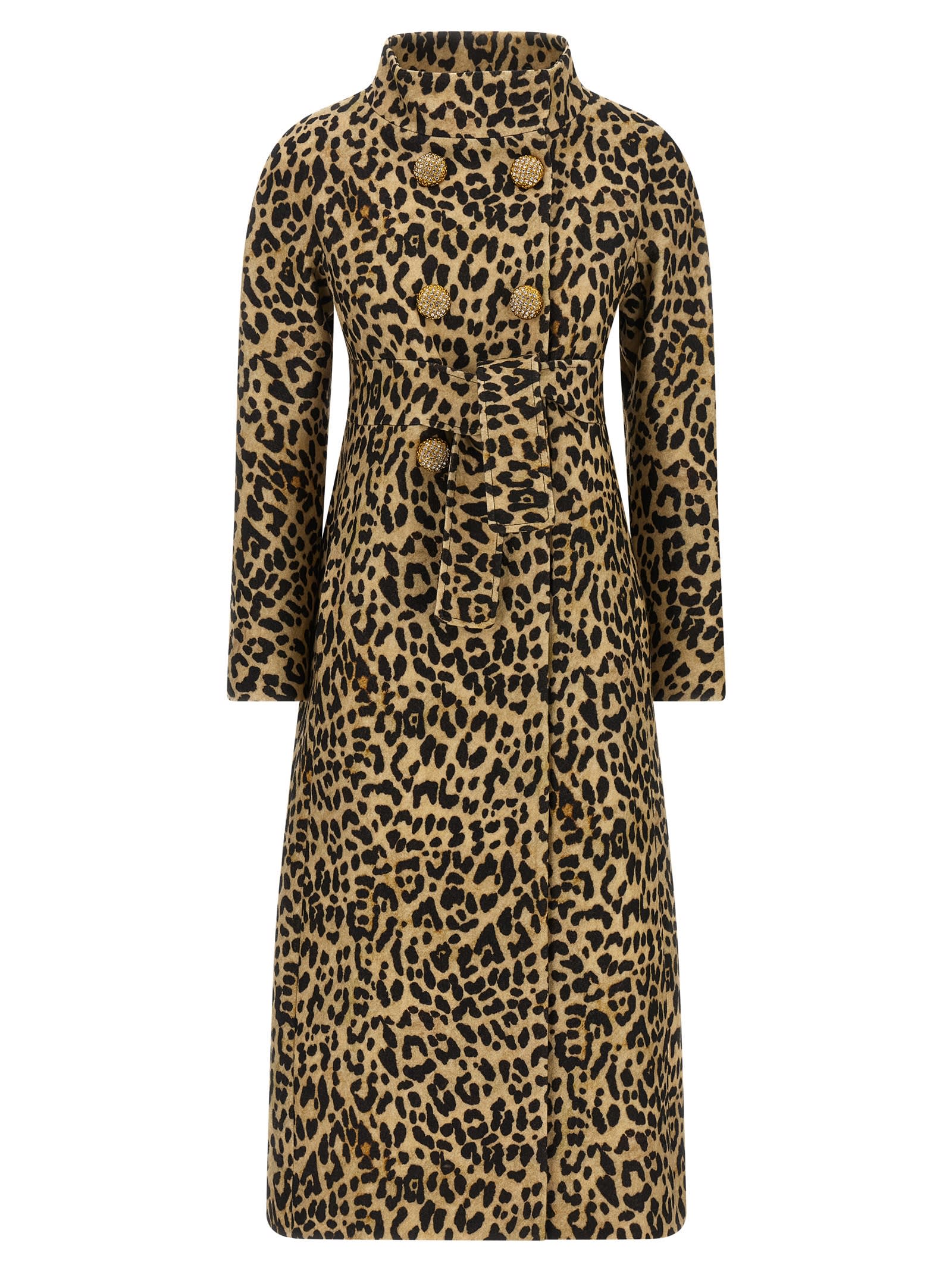 Valentino Leopard Print Belted Coat In Brown