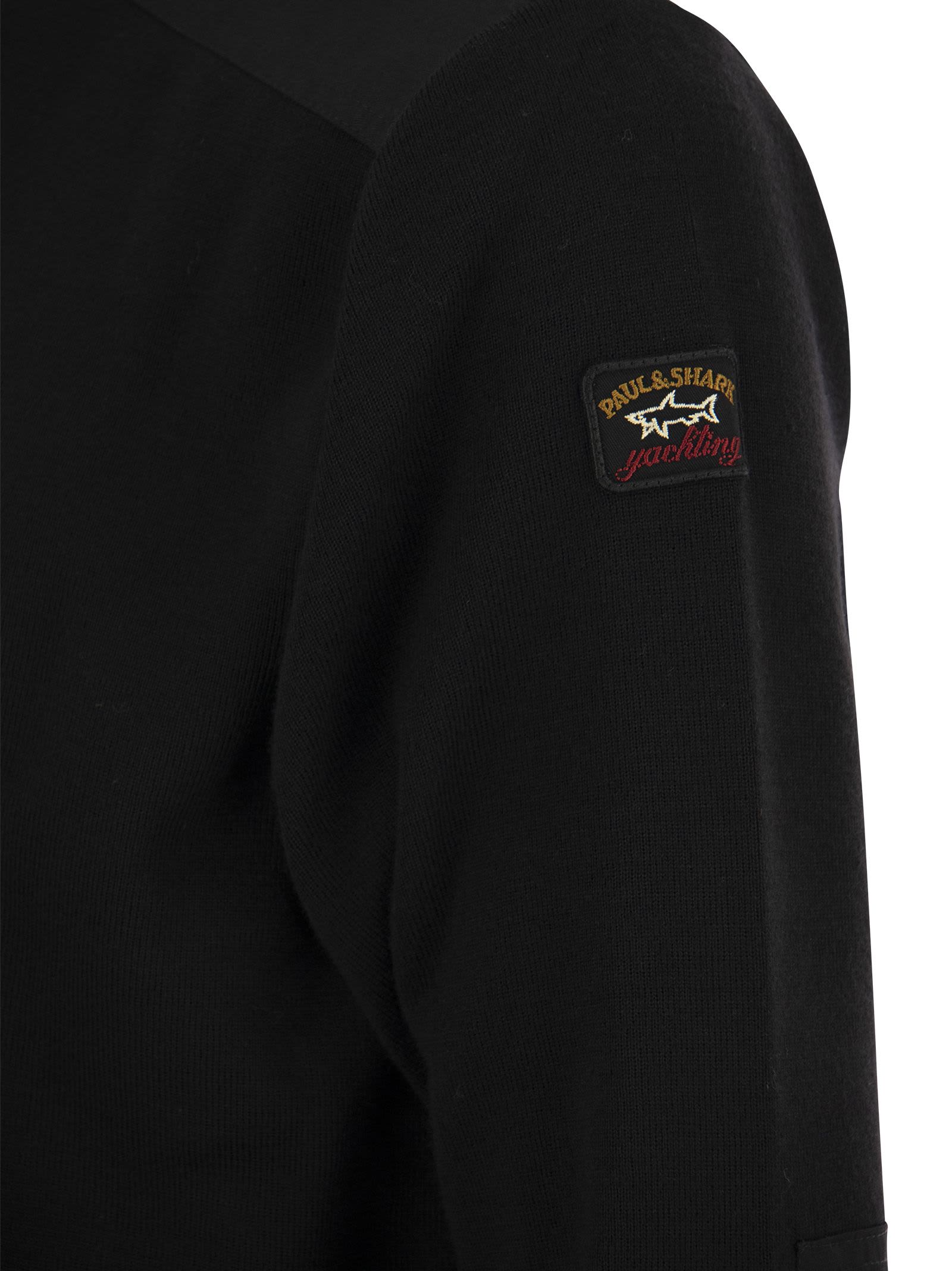 Shop Paul&amp;shark Wool Crew Neck With Iconic Badge In Black