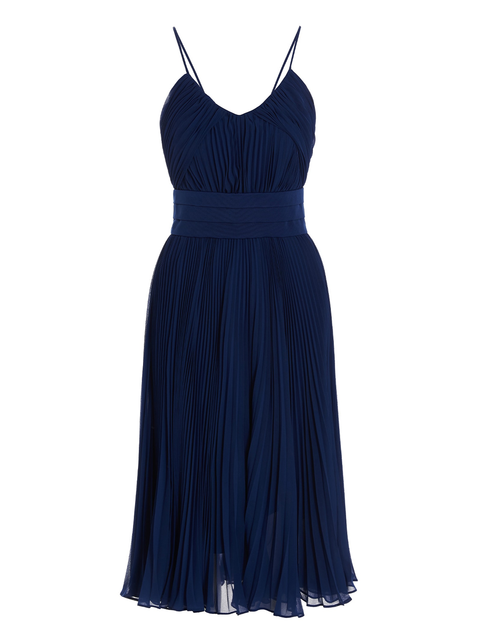 Max Mara Navy Blue Shoesino Pleated Dress In Blue