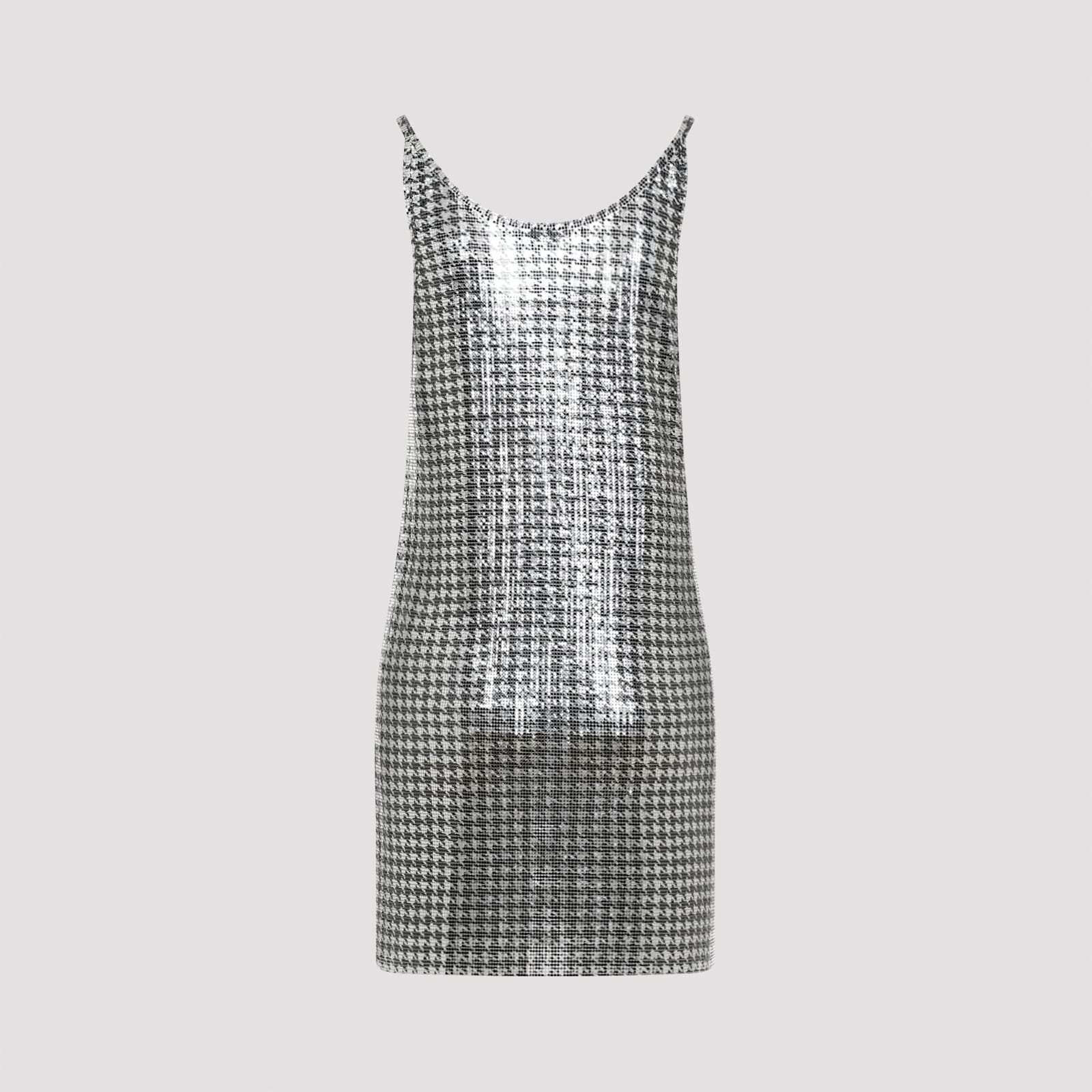 Shop Rabanne Mini Dress In Pied De Poule Silver Bla