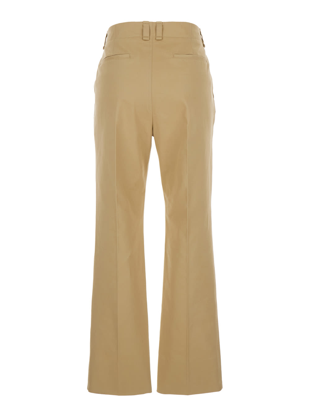 Shop Saint Laurent Beige Straight Pants With A Button In Cotton Woman