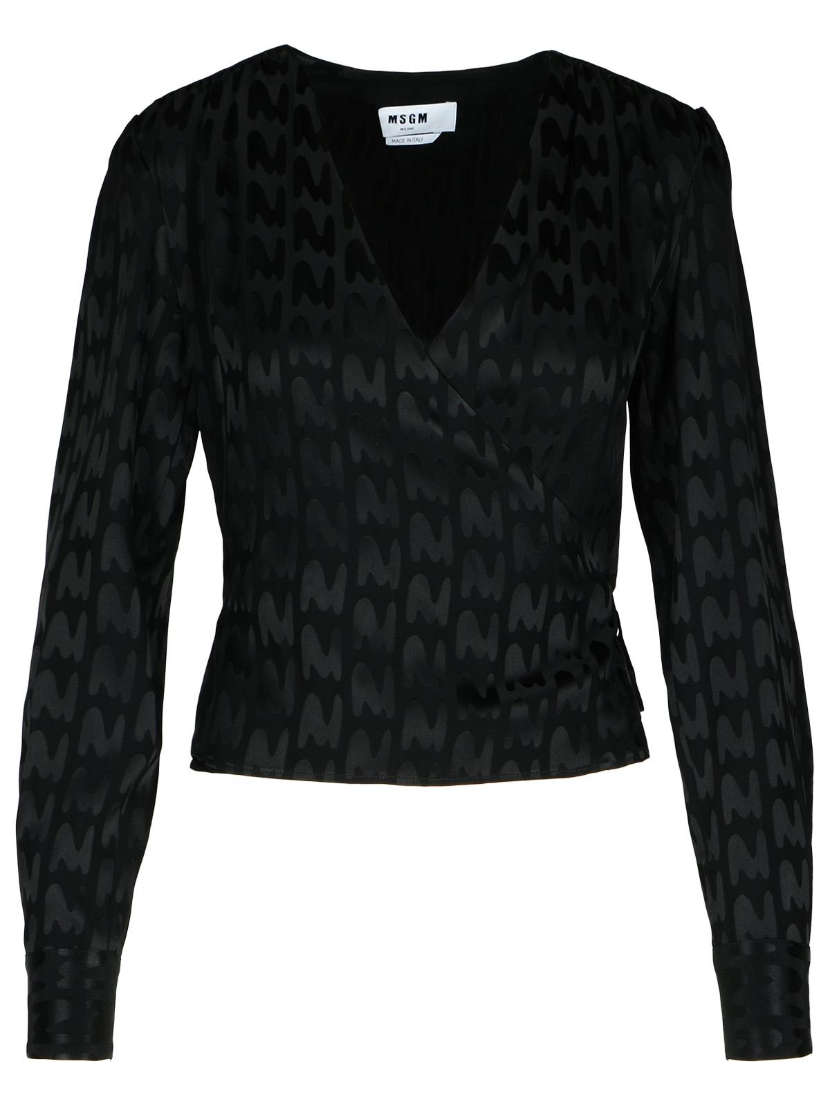 Shop Msgm Black Viscose Blend Blouse