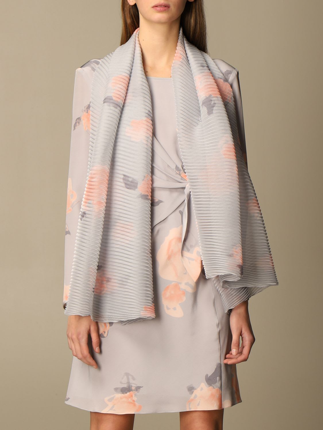 EMPORIO ARMANI PLEATED FOULARD WITH FLORAL PATTERN,635249 1P323 11417