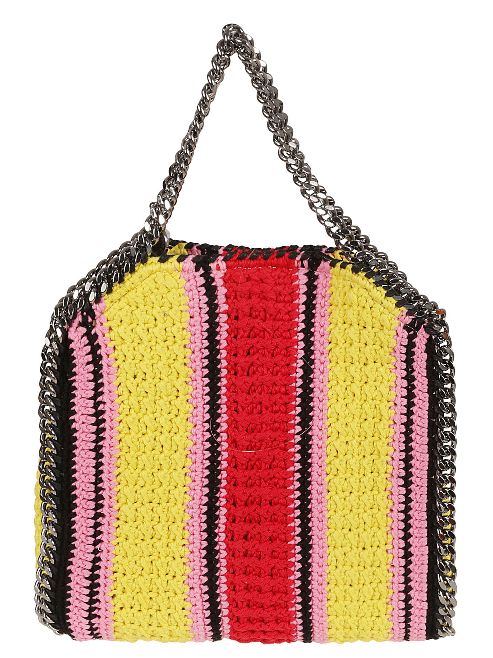 Shop Stella Mccartney Striped Cotton Crochet Mini Tote In Pink