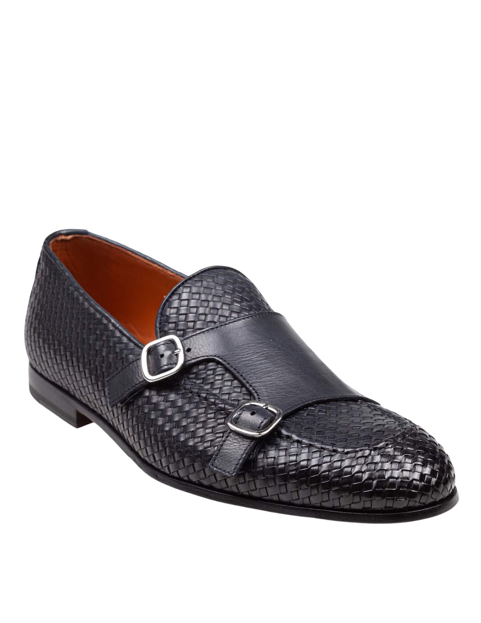 Doucal's Blue Woven Leather Double-buckle Loafer In Blue