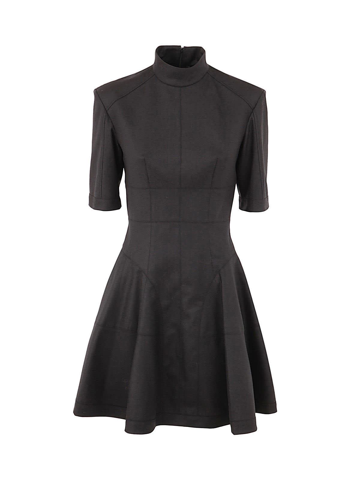 Giovanni Bedin Half Sleeves Turtle Neck Godet Mini Dress In Black