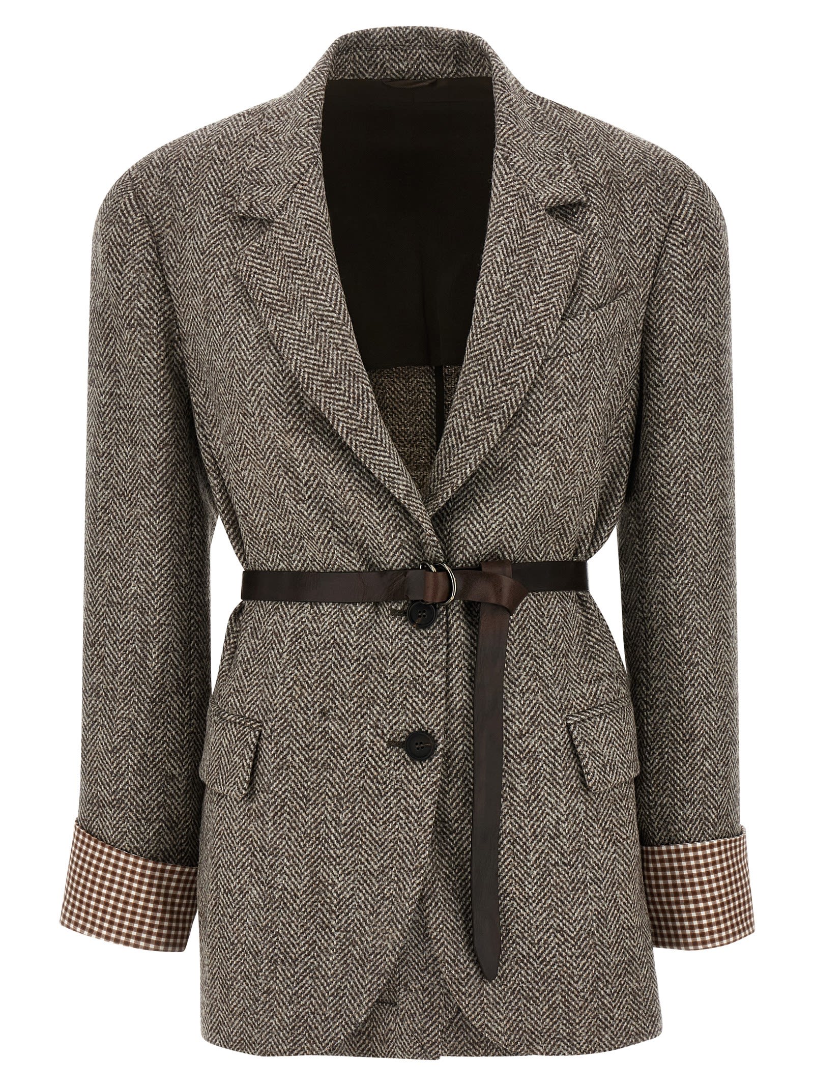 Brunello Cucinelli Blazer Jacket With Belt In Gray