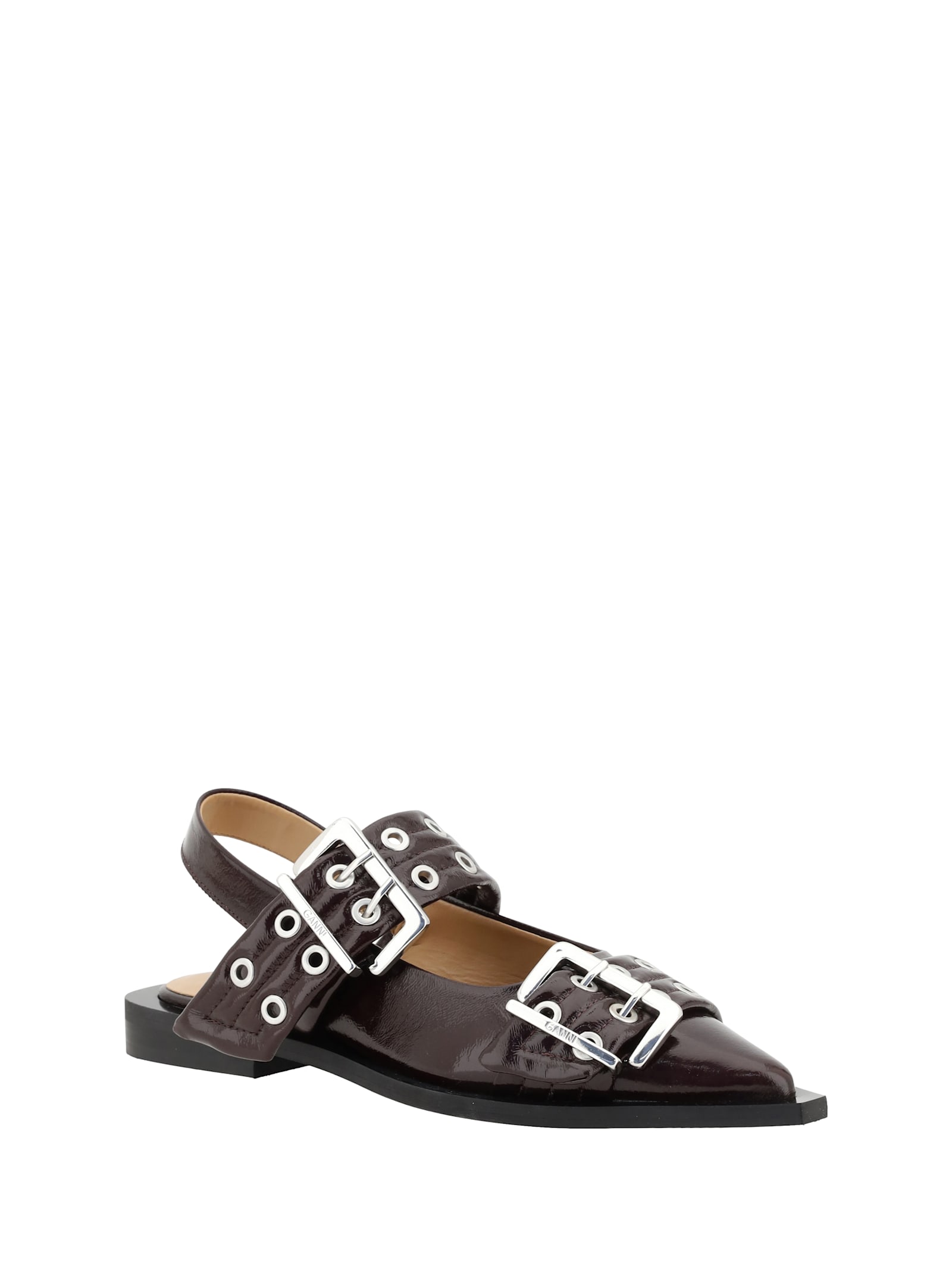 Ganni Buckle Ballerinas In Burgundy