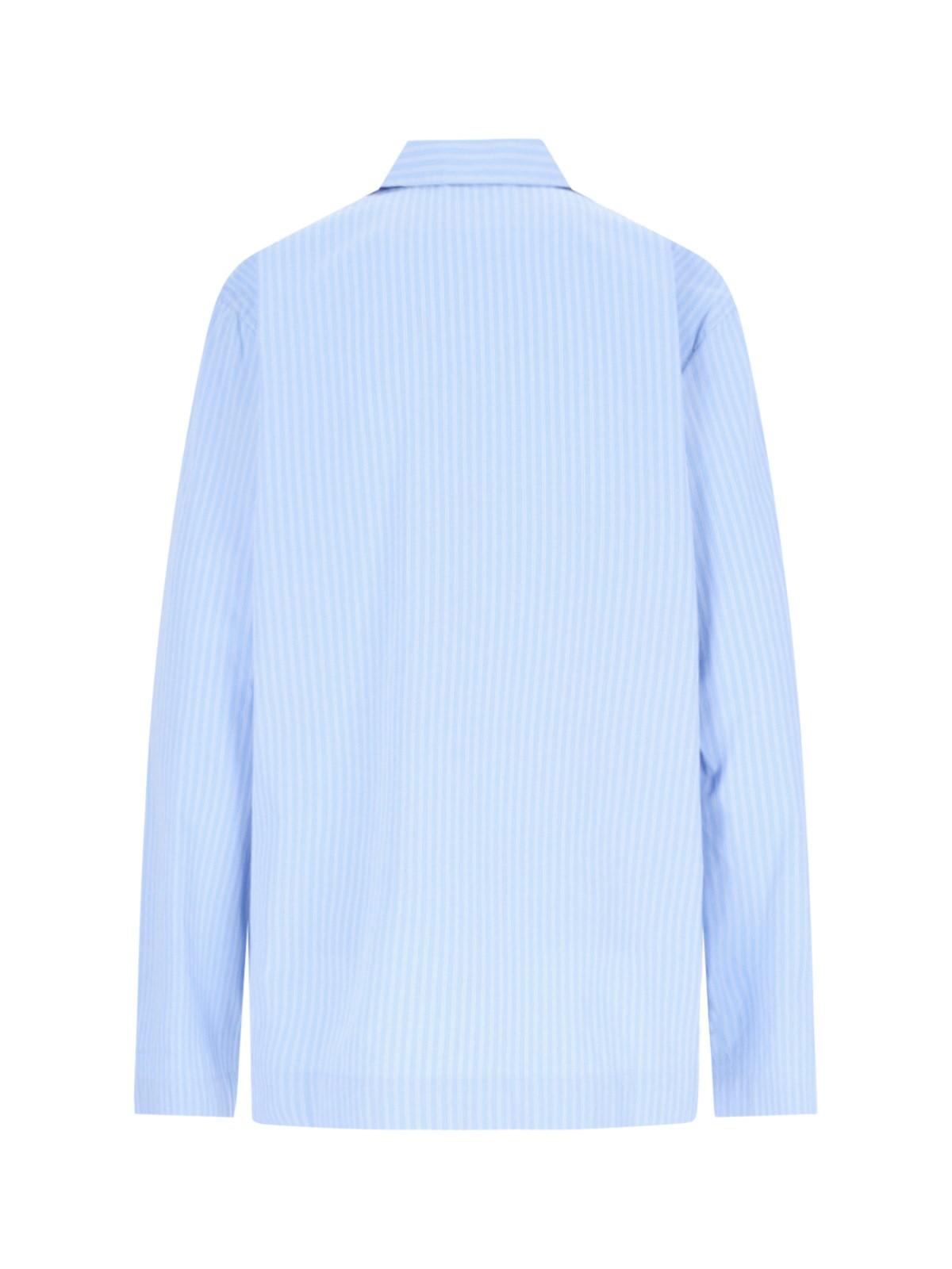 Shop Tekla Pin Stripes Shirt In Blue/white