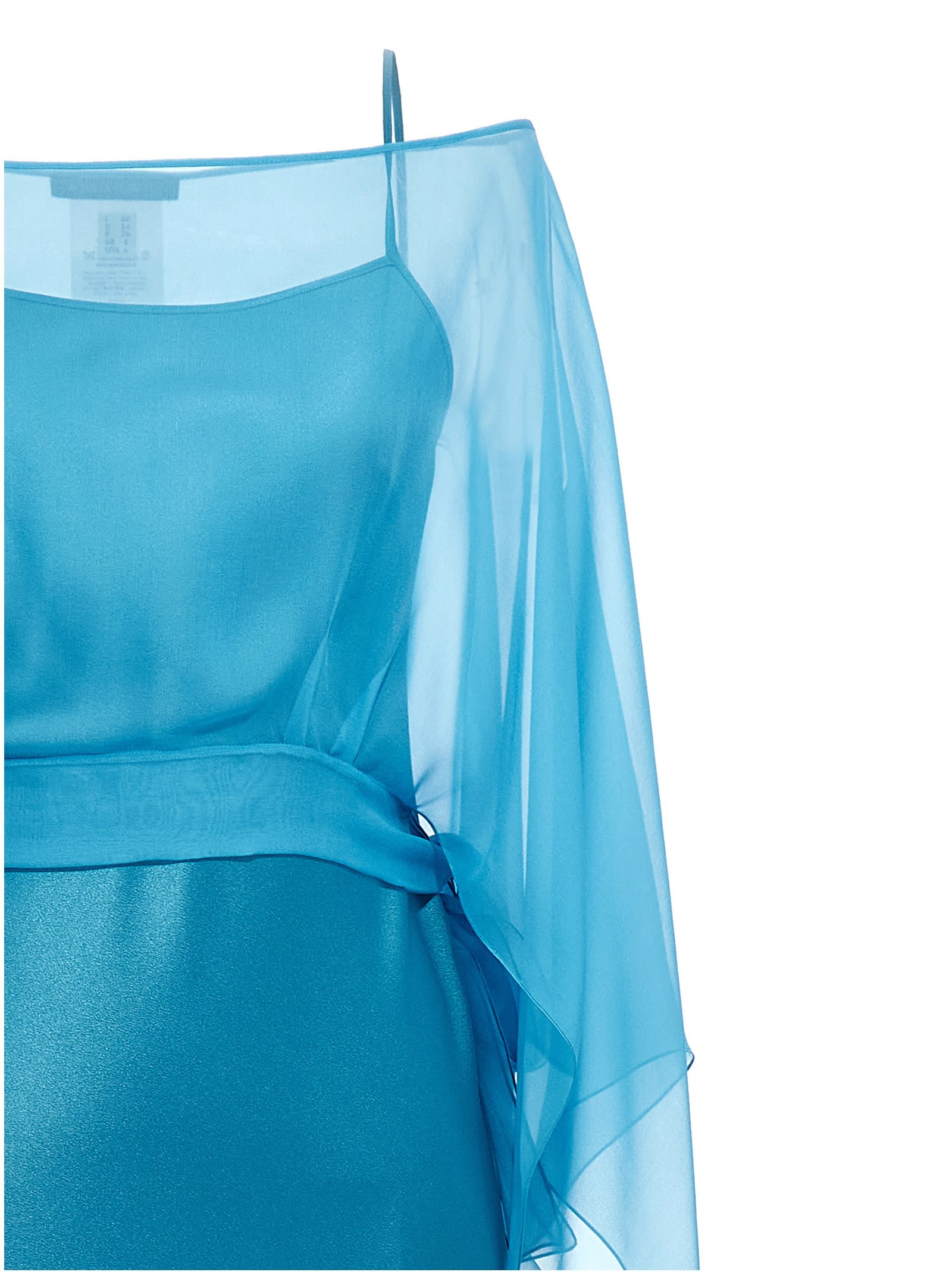 Alberta Ferretti Blue Long Dress With Layered Design And Upper Cape
