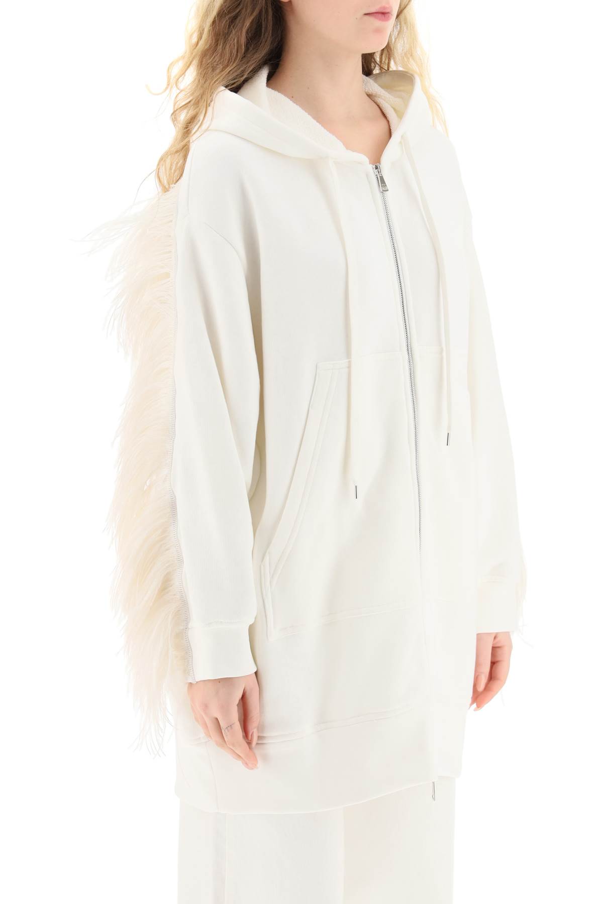 Shop N°21 Oversized Hoodie With Feathers In Ecru (white)