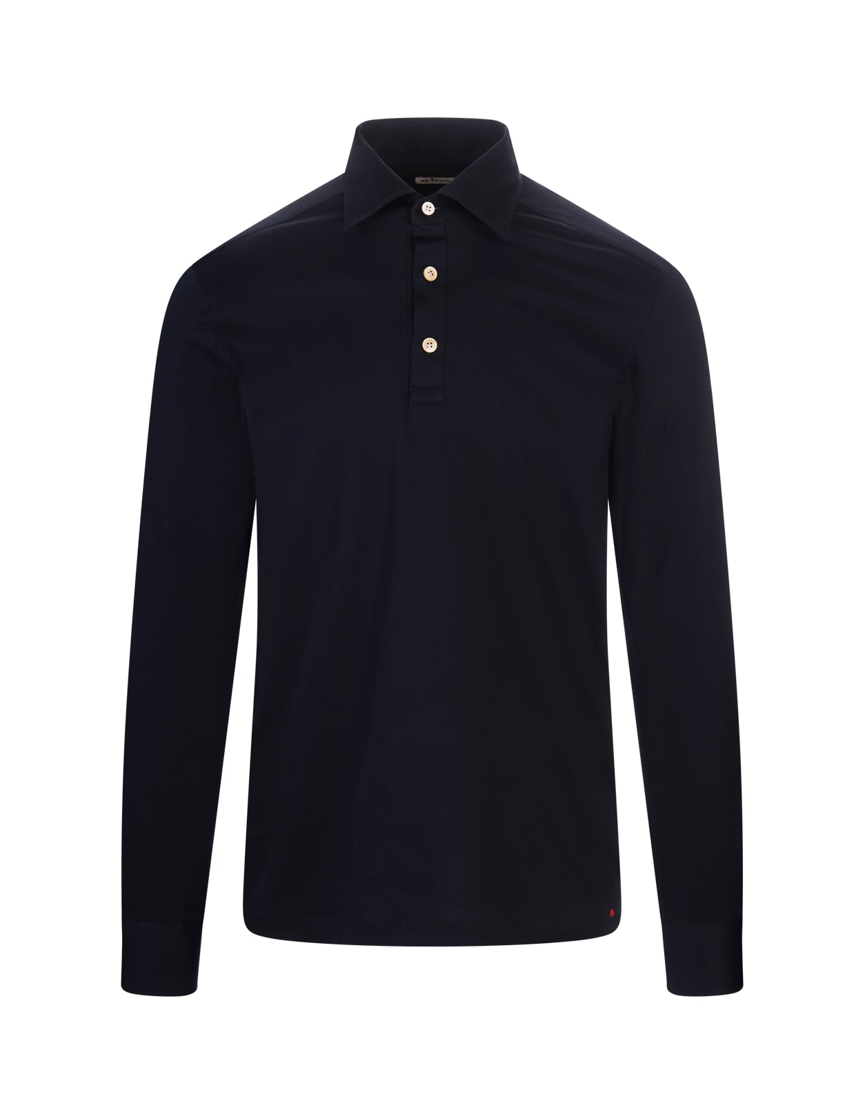 Shop Kiton Long-sleeved Polo Shirt In Navy Blue Jersey